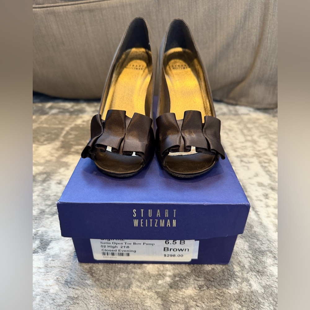 Stuart Weitzman GigiRitz Satin Open Toe Bow Pump